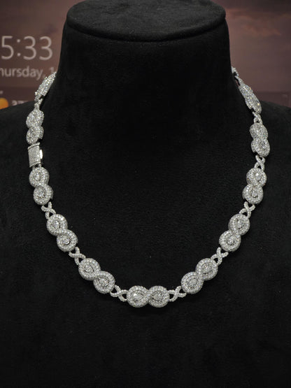 12mm Infinity Link Moissanite Necklace with Pear Accents | VVS Iced Out Chain in 925 Sterling Silver | Hip Hop Jewelry