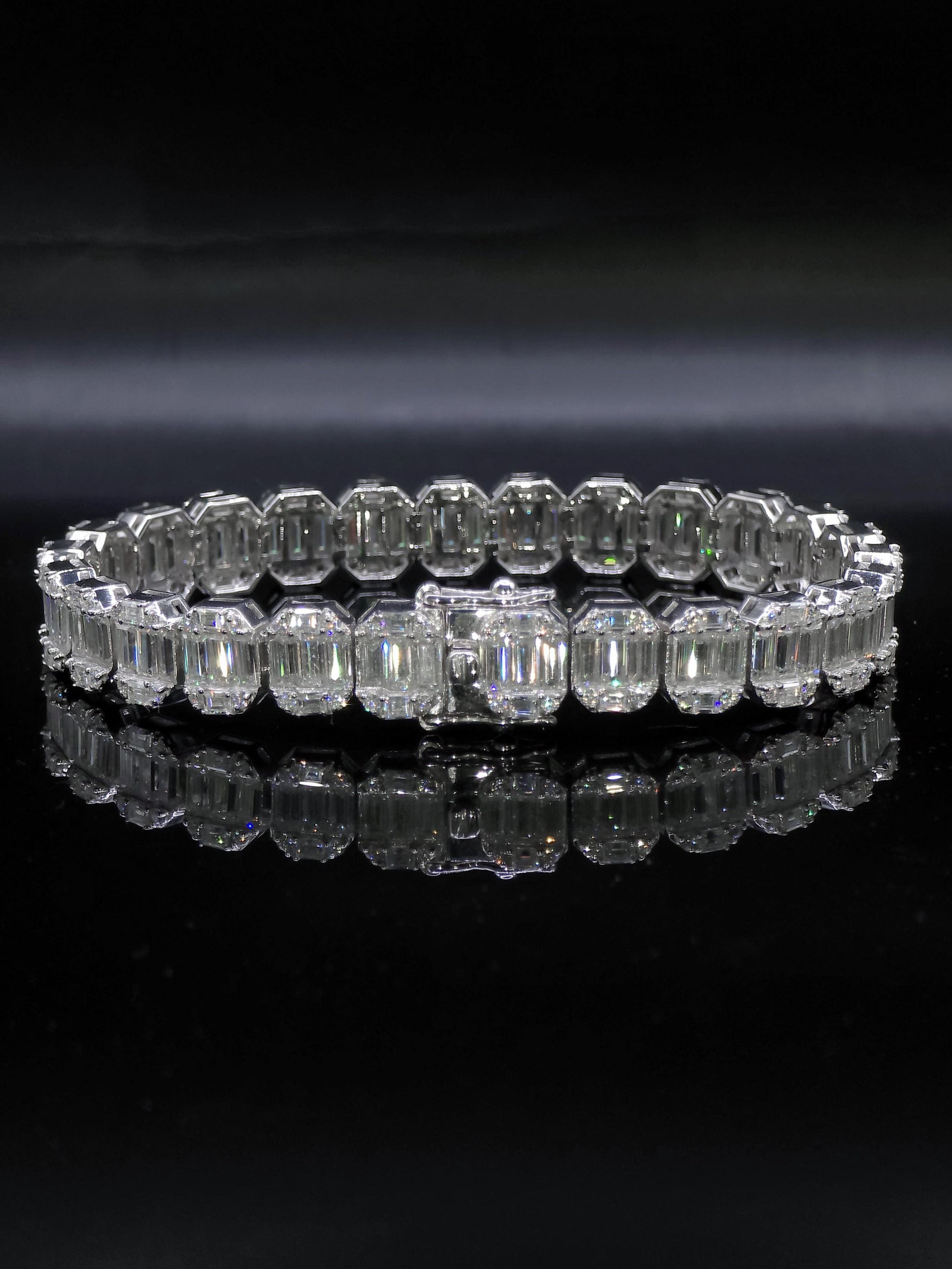 10mm Baguette Moissanite Track Bracelet for Men/Women, VVS1 Moissanite, Passes Diamond Tester, 925 Sterling Silver