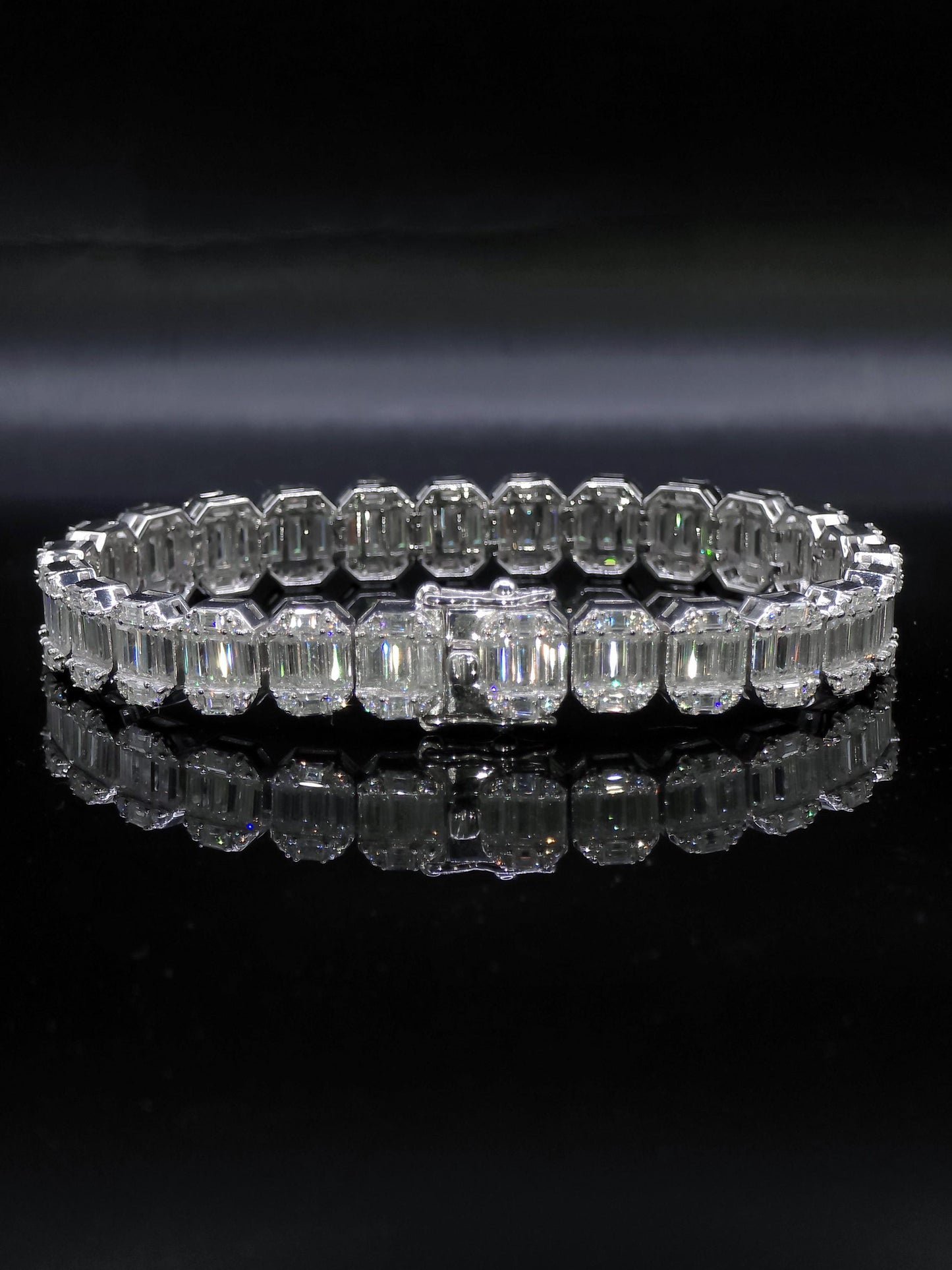 10mm Baguette Moissanite Track Bracelet for Men/Women, VVS1 Moissanite, Passes Diamond Tester, 925 Sterling Silver