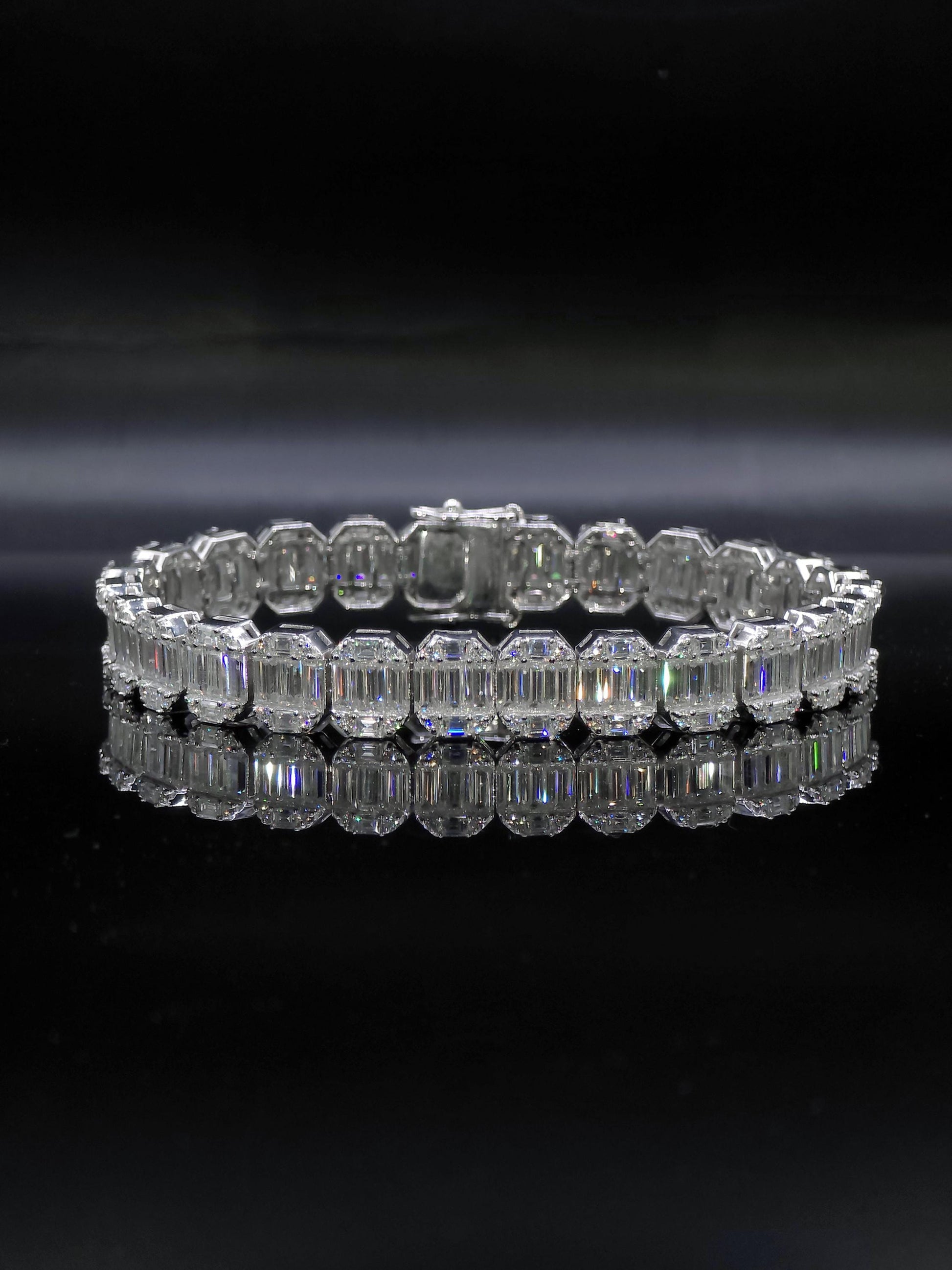 10mm Baguette Moissanite Track Bracelet for Men/Women, VVS1 Moissanite, Passes Diamond Tester, 925 Sterling Silver