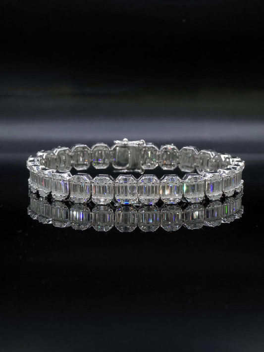 10mm Baguette Moissanite Track Bracelet for Men/Women, VVS1 Moissanite, Passes Diamond Tester, 925 Sterling Silver
