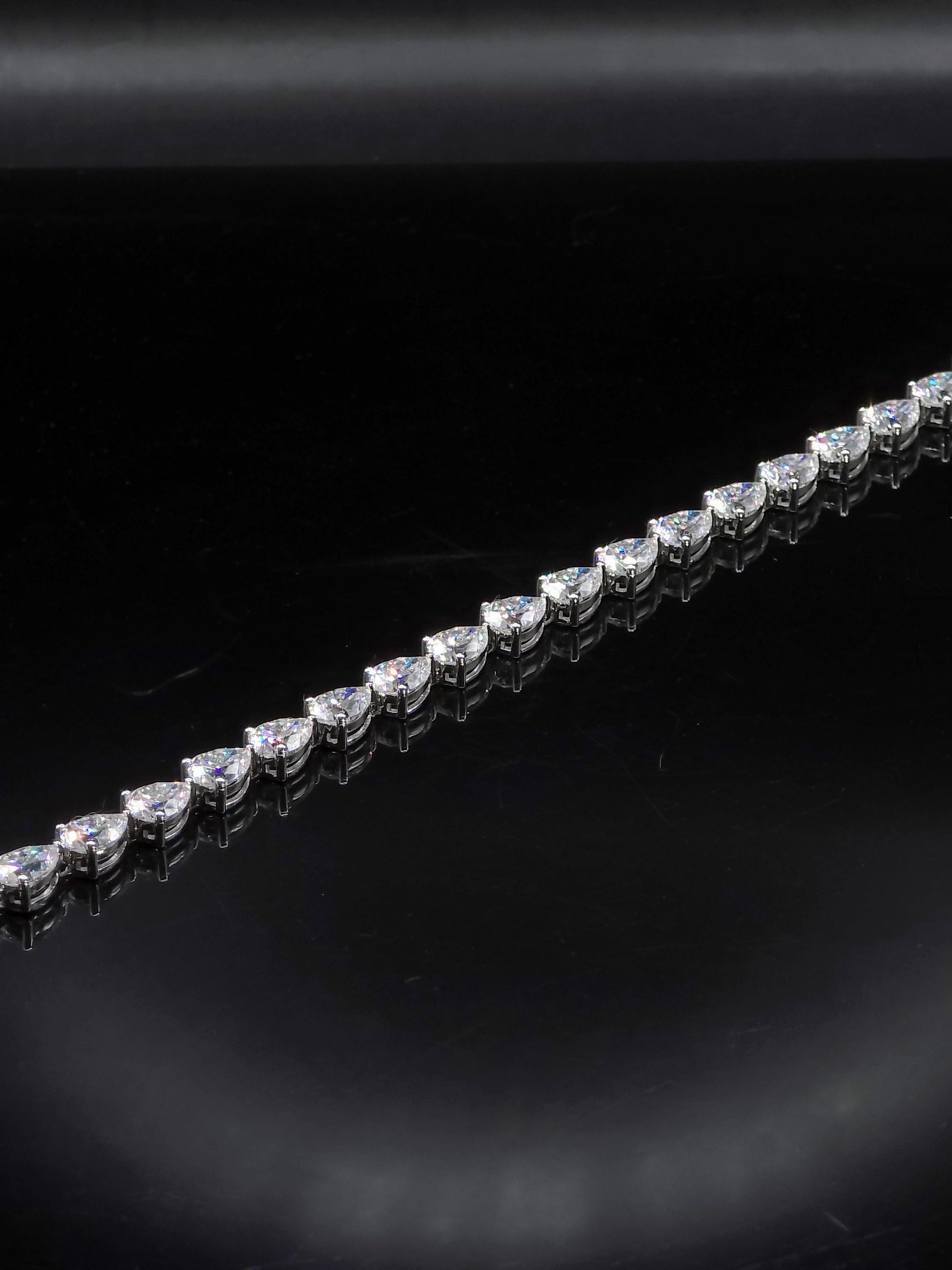 East West Pear Moissanite Track Bracelet, 8x6mm Pear Cut VVS Moissanite, 925 Silver Iced Out Bracelet, Gift for Him/Her