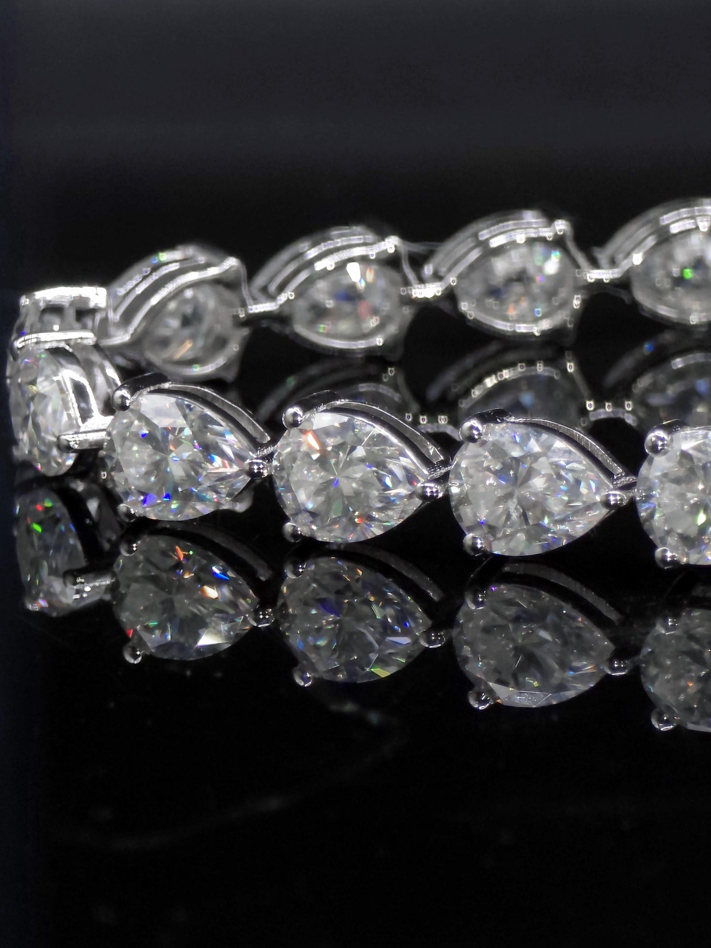East West Pear Moissanite Track Bracelet, 8x6mm Pear Cut VVS Moissanite, 925 Silver Iced Out Bracelet, Gift for Him/Her