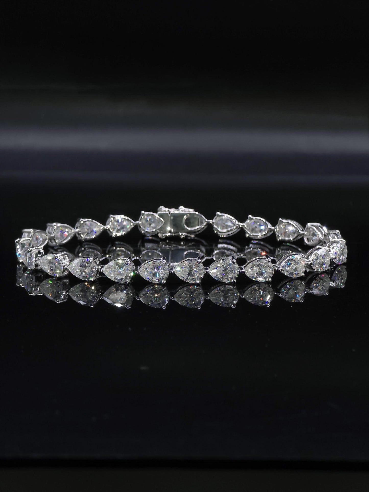East West Pear Moissanite Track Bracelet, 8x6mm Pear Cut VVS Moissanite, 925 Silver Iced Out Bracelet, Gift for Him/Her
