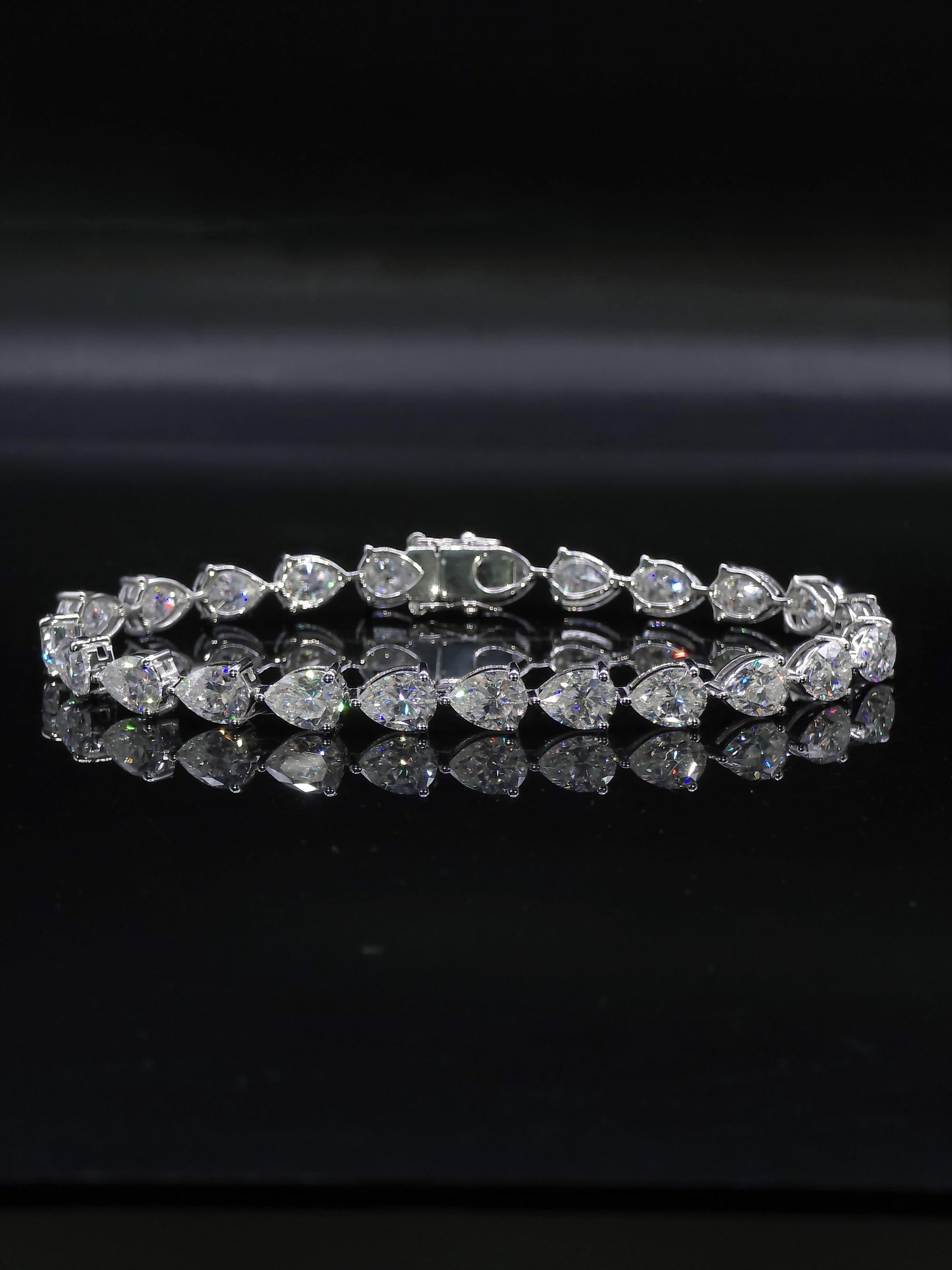 East West Pear Moissanite Track Bracelet, 8x6mm Pear Cut VVS Moissanite, 925 Silver Iced Out Bracelet, Gift for Him/Her