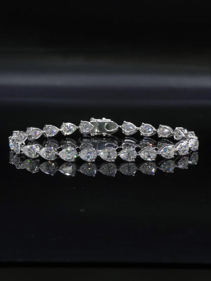 East West Pear Moissanite Track Bracelet, 8x6mm Pear Cut VVS Moissanite, 925 Silver Iced Out Bracelet, Gift for Him/Her