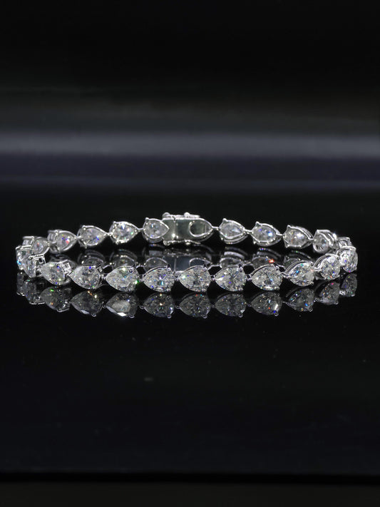 East West Pear Moissanite Track Bracelet, 8x6mm Pear Cut VVS Moissanite, 925 Silver Iced Out Bracelet, Gift for Him/Her