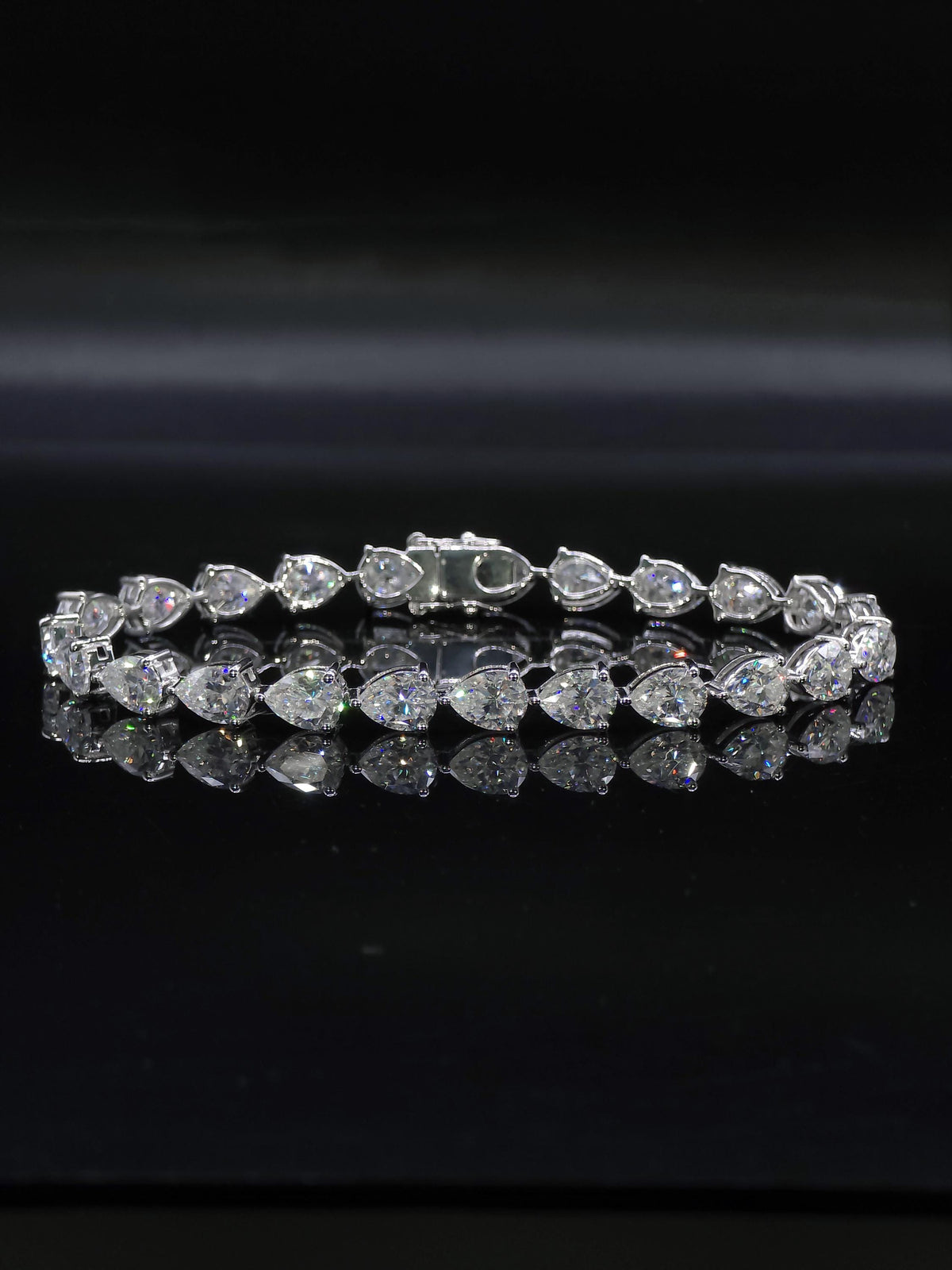 East West Pear Moissanite Track Bracelet, 8x6mm Pear Cut VVS Moissanite, 925 Silver Iced Out Bracelet, Gift for Him/Her