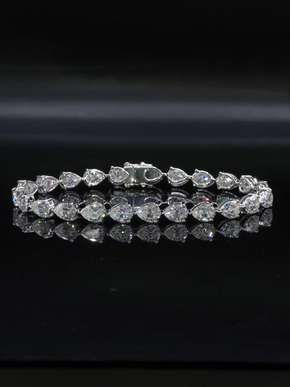 East West Pear Moissanite Track Bracelet, 8x6mm Pear Cut VVS Moissanite, 925 Silver Iced Out Bracelet, Gift for Him/Her
