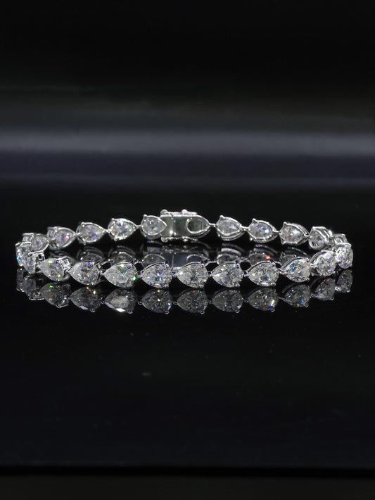 East West Pear Moissanite Track Bracelet, 8x6mm Pear Cut VVS Moissanite, 925 Silver Iced Out Bracelet, Gift for Him/Her