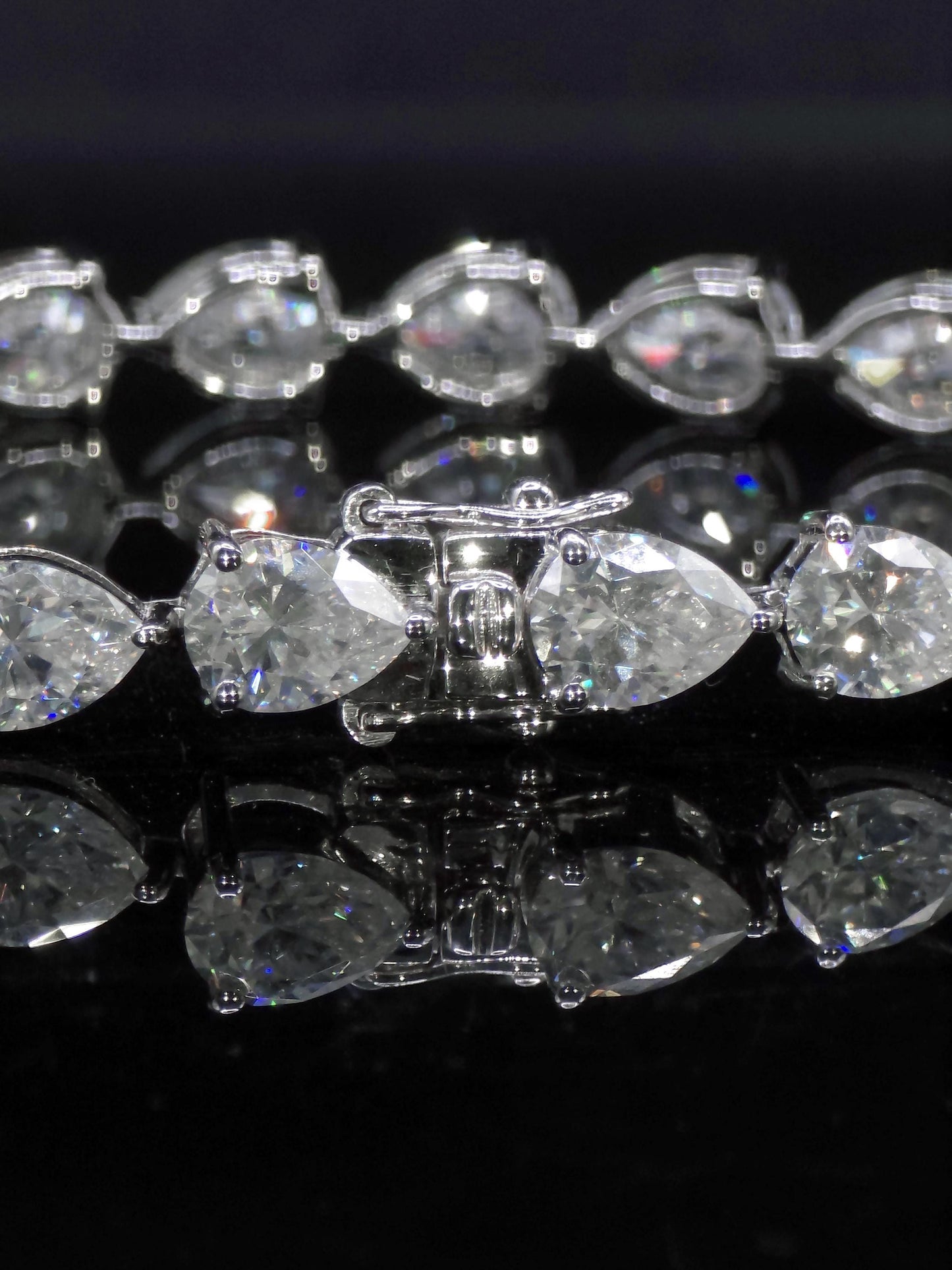 East West Pear Moissanite Track Bracelet, 8x6mm Pear Cut VVS Moissanite, 925 Silver Iced Out Bracelet, Gift for Him/Her