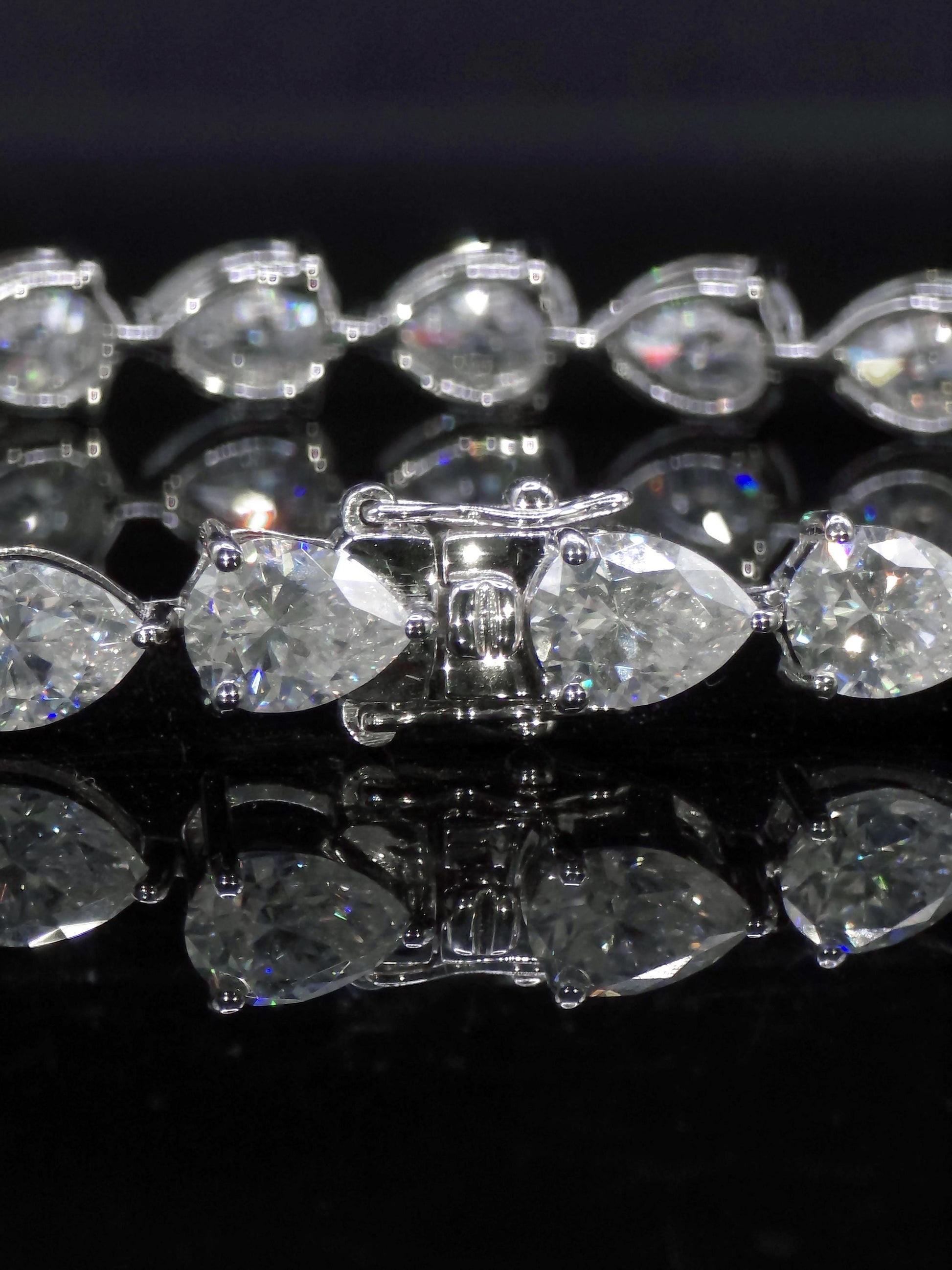 East West Pear Moissanite Track Bracelet, 8x6mm Pear Cut VVS Moissanite, 925 Silver Iced Out Bracelet, Gift for Him/Her