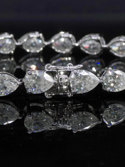 East West Pear Moissanite Track Bracelet, 8x6mm Pear Cut VVS Moissanite, 925 Silver Iced Out Bracelet, Gift for Him/Her