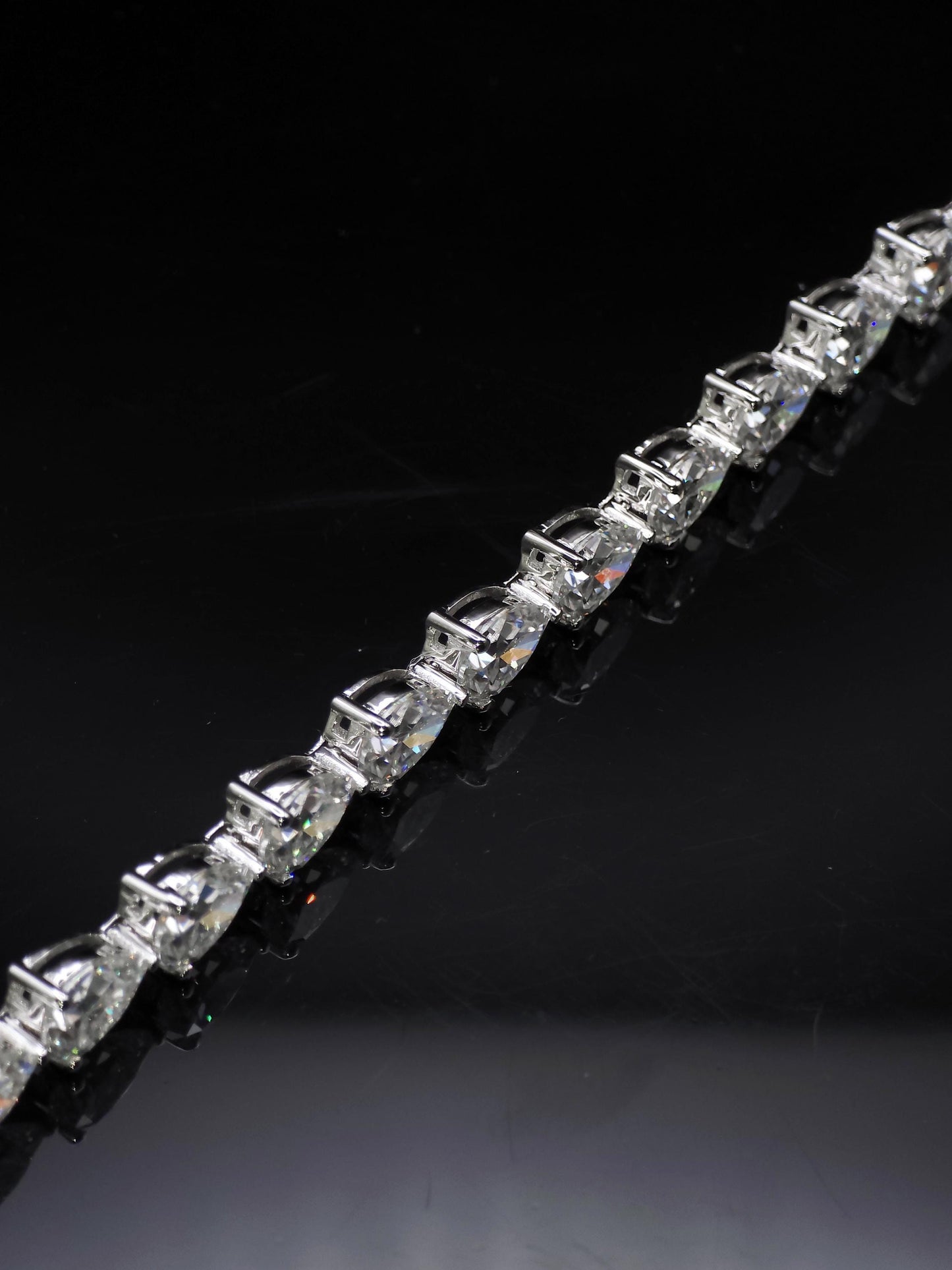 East West Pear Moissanite Track Bracelet, 8x6mm Pear Cut VVS Moissanite, 925 Silver Iced Out Bracelet, Gift for Him/Her