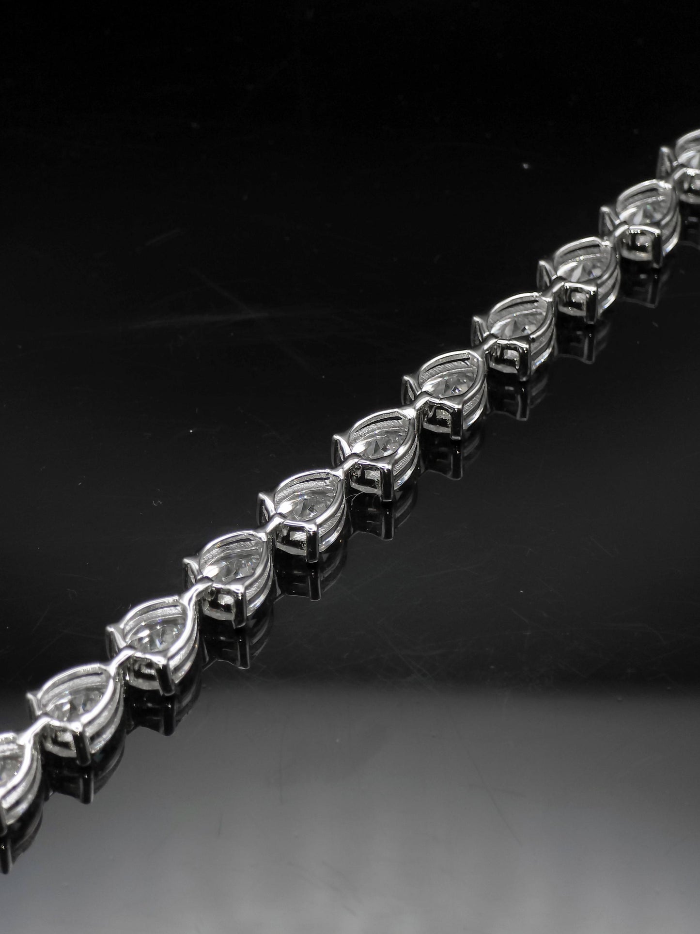 East West Pear Moissanite Track Bracelet, 8x6mm Pear Cut VVS Moissanite, 925 Silver Iced Out Bracelet, Gift for Him/Her