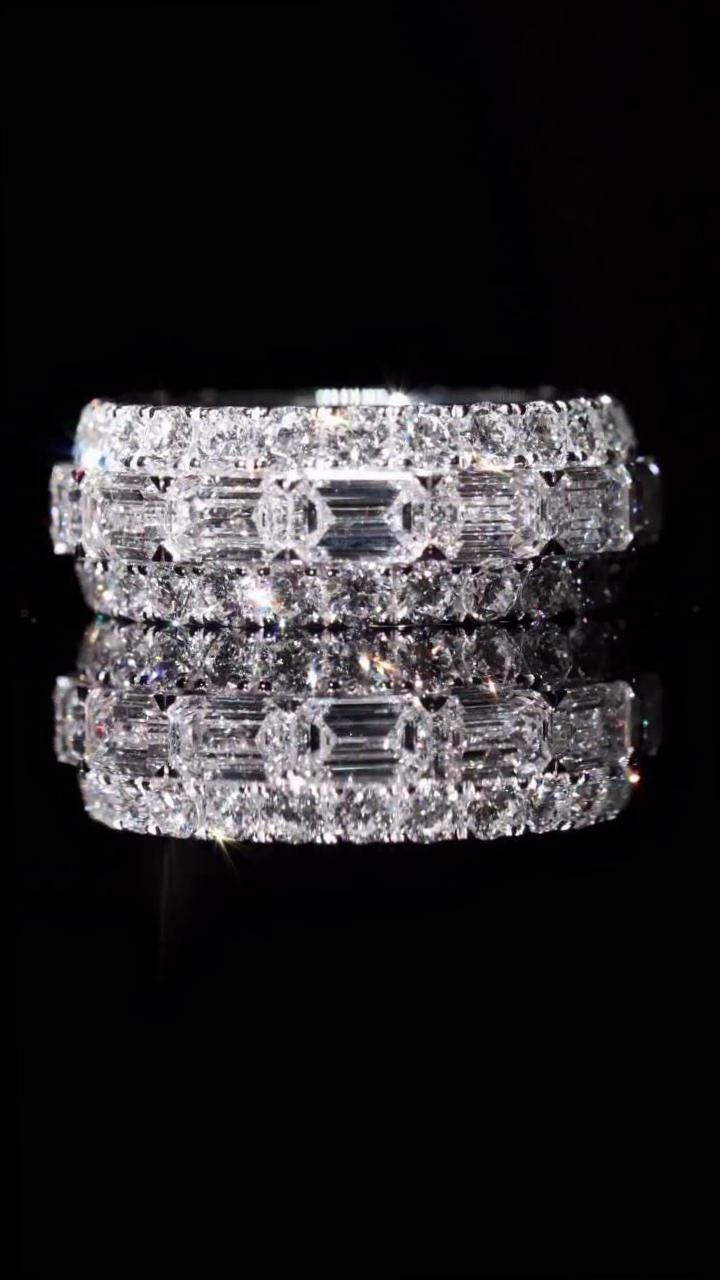 Iced Out Moissanite Eternity Ring – Sterling Silver Luxury Jewelry for Men, Iced Out Pinky Ring, Statement Rings For Him