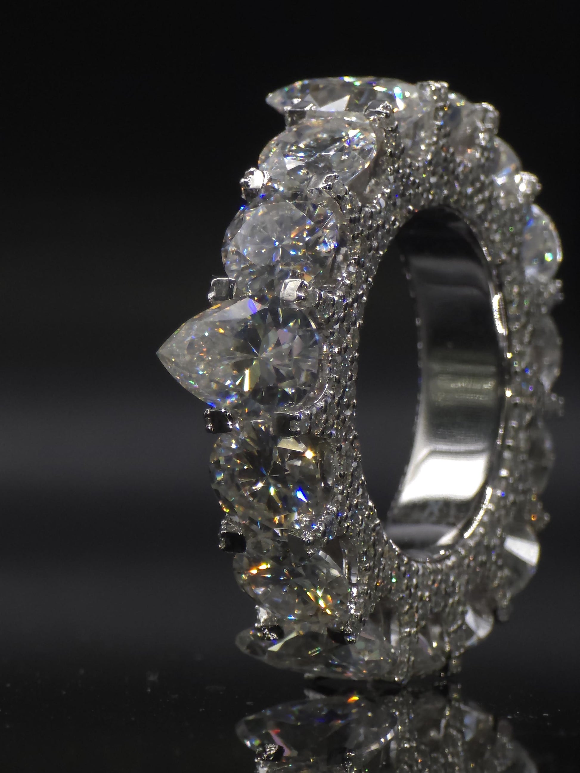 Pear and Round Cut Moissanite Eternity Band Ring | D Color VVS1 Moissanite Diamonds | Full Iced Out Band Ring | 925 Silver