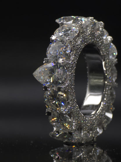 Pear and Round Cut Moissanite Eternity Band Ring | D Color VVS1 Moissanite Diamonds | Full Iced Out Band Ring | 925 Silver