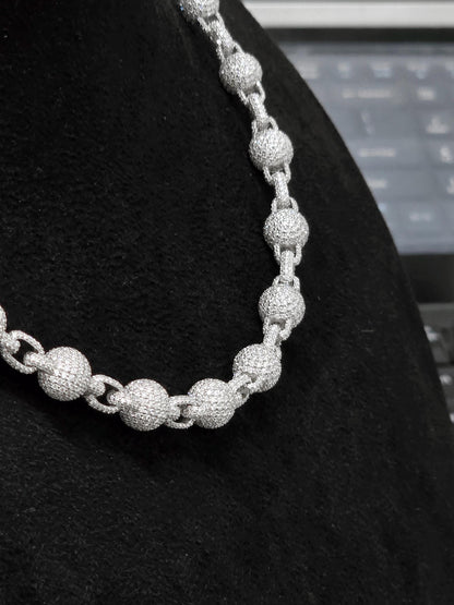 Iced Out Ball Link Chain | Moissanite Ball Chain Necklace | 925 Sterling Silver Hip Hop Jewelry | Custom Pave Chain