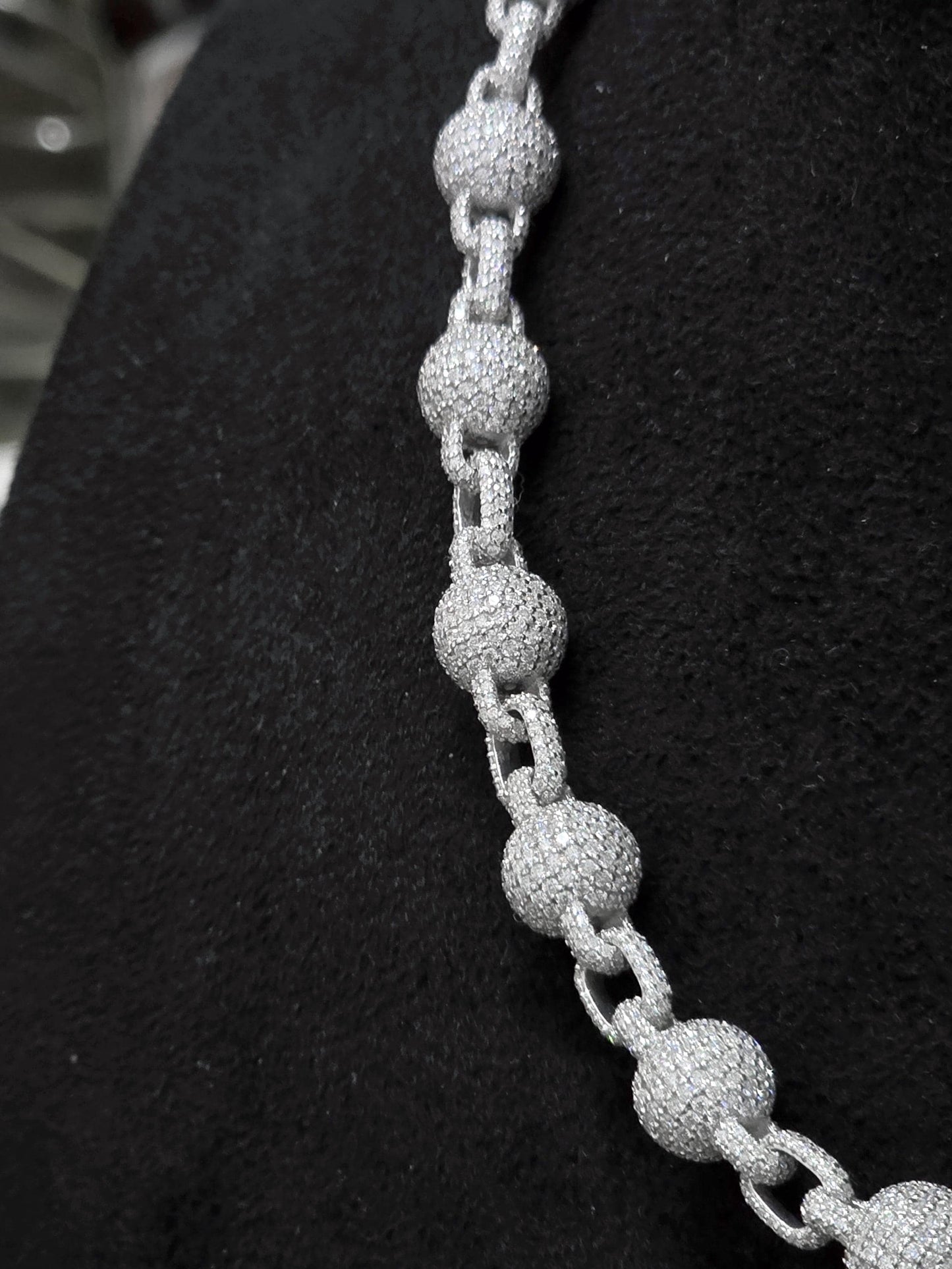 Iced Out Ball Link Chain | Moissanite Ball Chain Necklace | 925 Sterling Silver Hip Hop Jewelry | Custom Pave Chain