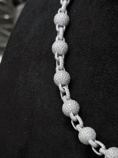Iced Out Ball Link Chain | Moissanite Ball Chain Necklace | 925 Sterling Silver Hip Hop Jewelry | Custom Pave Chain