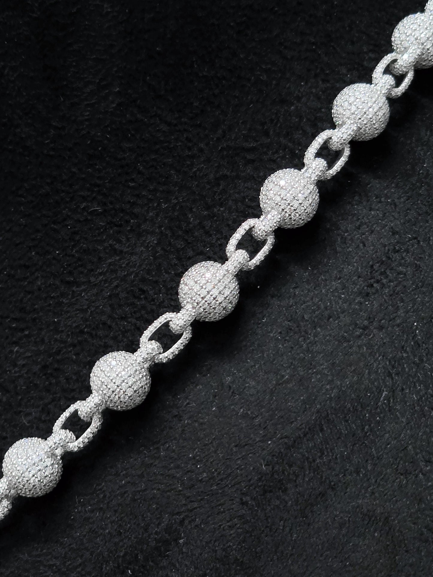 Iced Out Ball Link Chain | Moissanite Ball Chain Necklace | 925 Sterling Silver Hip Hop Jewelry | Custom Pave Chain
