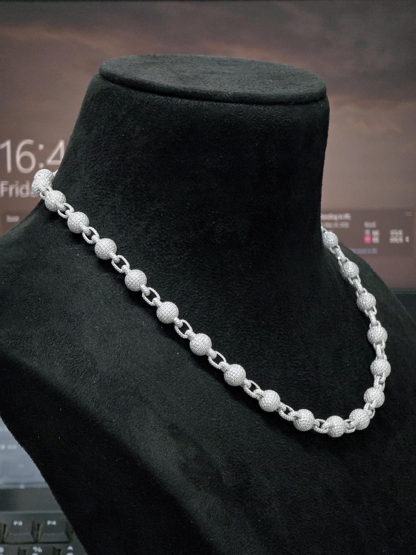 Iced Out Ball Link Chain | Moissanite Ball Chain Necklace | 925 Sterling Silver Hip Hop Jewelry | Custom Pave Chain