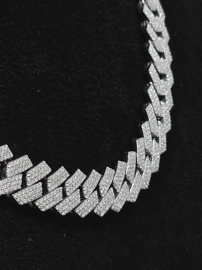 12mm Iced Out Prong Cuban Chain | Moissanite Cuban Link Necklace | 925 Sterling Silver Hip Hop Jewelry