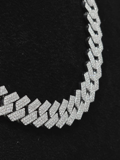 12mm Iced Out Prong Cuban Chain | Moissanite Cuban Link Necklace | 925 Sterling Silver Hip Hop Jewelry