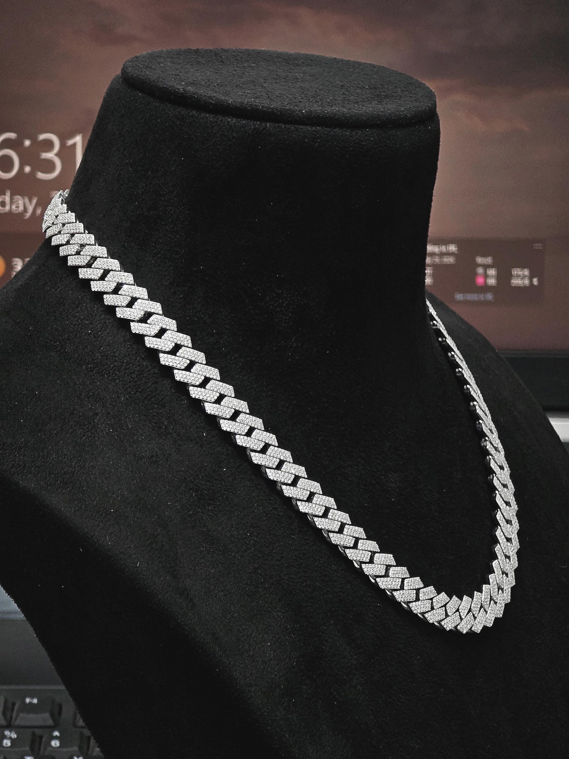 12mm Iced Out Prong Cuban Chain | Moissanite Cuban Link Necklace | 925 Sterling Silver Hip Hop Jewelry