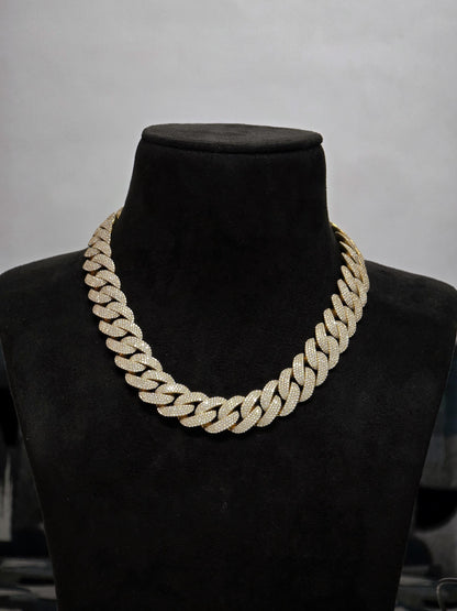 20mm 20inch Pave Cuban Chain, VVS1 Moissanite Diamond Chain, Pass Diamond Tester, 14K Yellow Gold Plated 925 Sterling Silver