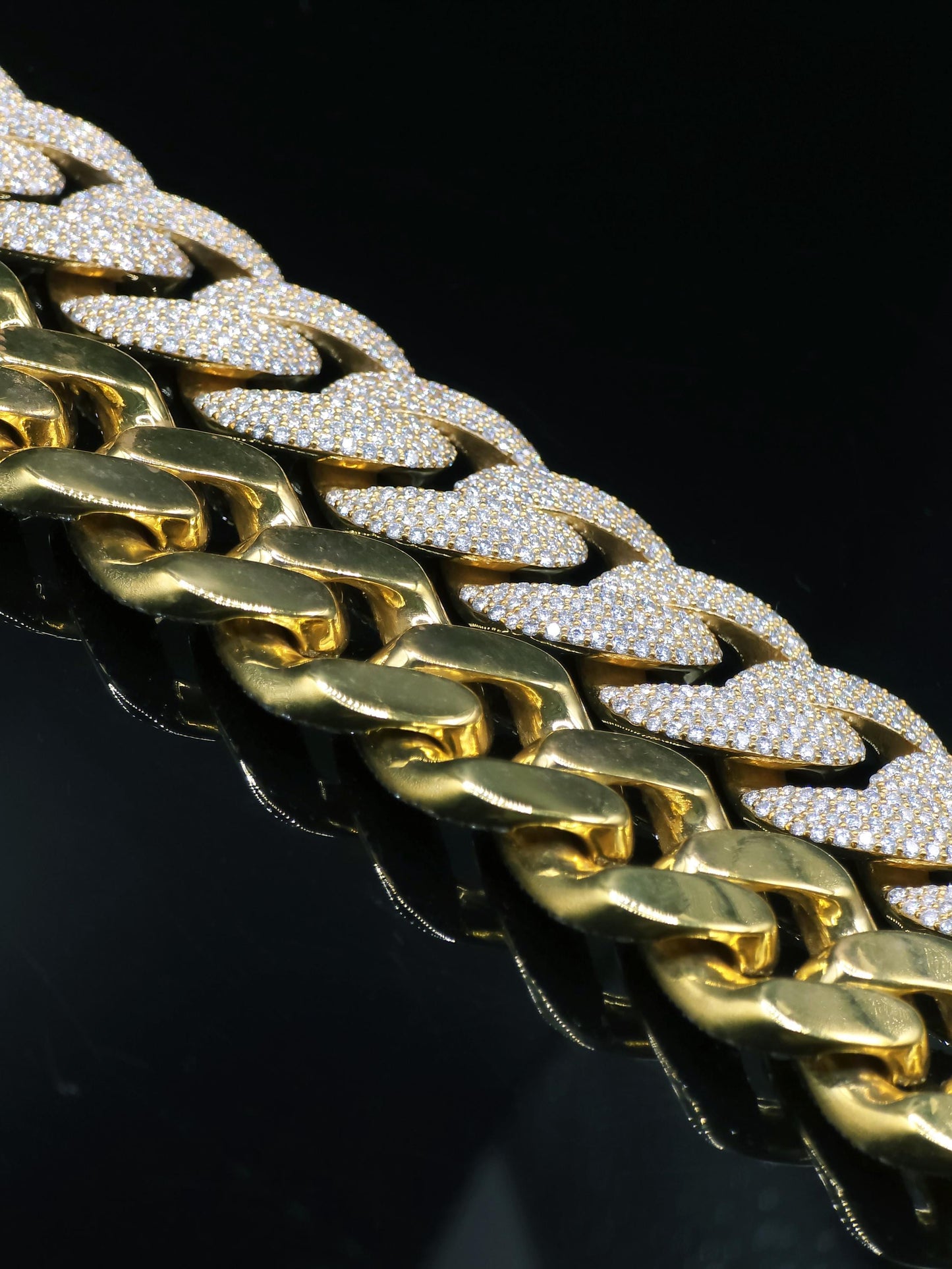 20mm 20inch Pave Cuban Chain, VVS1 Moissanite Diamond Chain, Pass Diamond Tester, 14K Yellow Gold Plated 925 Sterling Silver