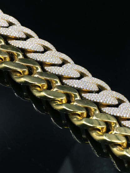 20mm 20inch Pave Cuban Chain, VVS1 Moissanite Diamond Chain, Pass Diamond Tester, 14K Yellow Gold Plated 925 Sterling Silver