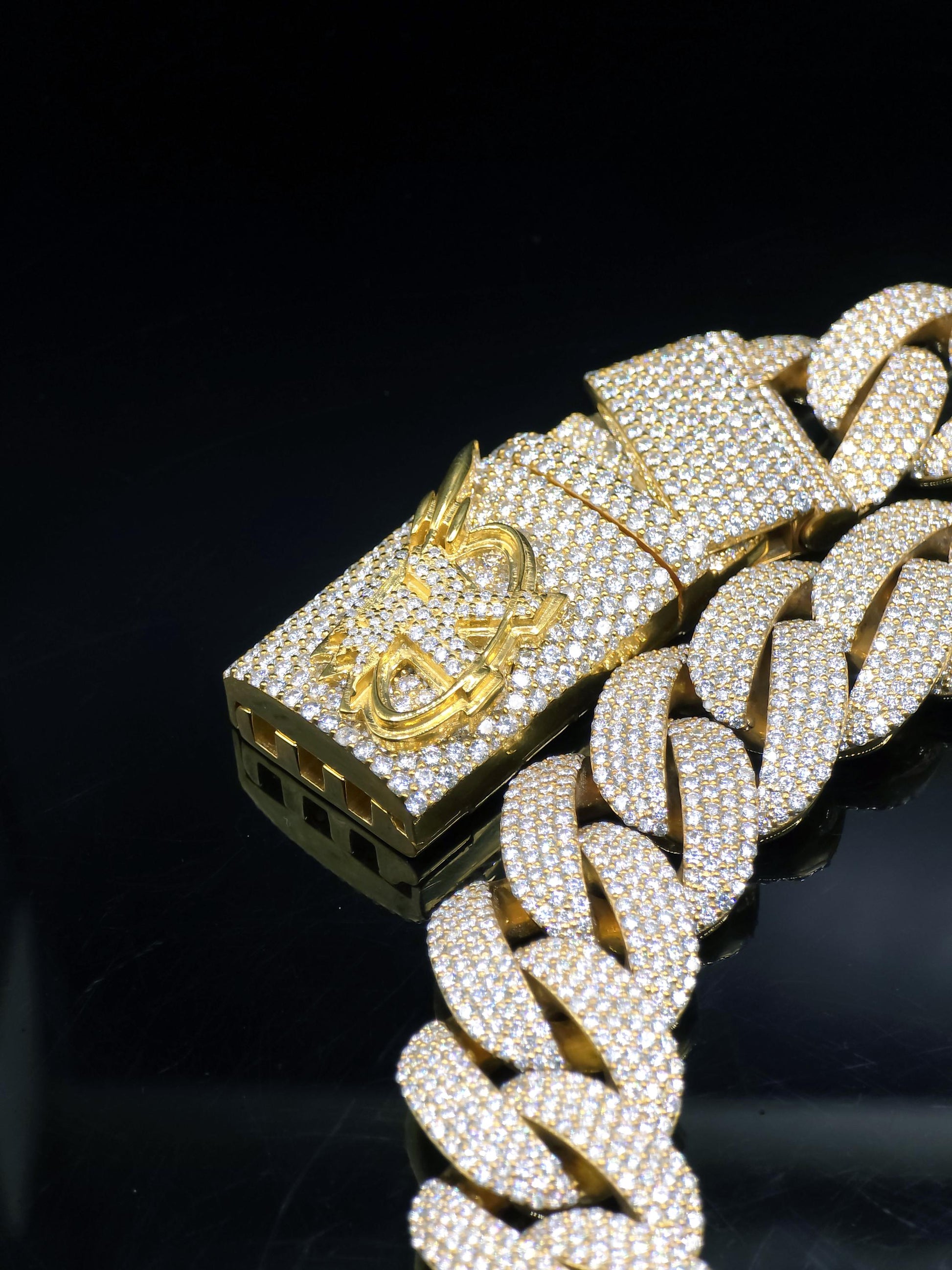 20mm 20inch Pave Cuban Chain, VVS1 Moissanite Diamond Chain, Pass Diamond Tester, 14K Yellow Gold Plated 925 Sterling Silver