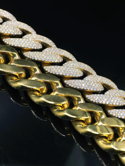 20mm 20inch Pave Cuban Chain, VVS1 Moissanite Diamond Chain, Pass Diamond Tester, 14K Yellow Gold Plated 925 Sterling Silver