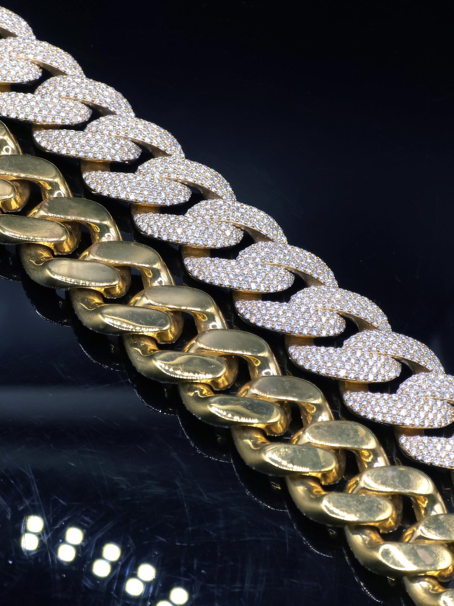20mm 20inch Pave Cuban Chain, VVS1 Moissanite Diamond Chain, Pass Diamond Tester, 14K Yellow Gold Plated 925 Sterling Silver