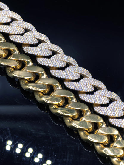 20mm 20inch Pave Cuban Chain, VVS1 Moissanite Diamond Chain, Pass Diamond Tester, 14K Yellow Gold Plated 925 Sterling Silver