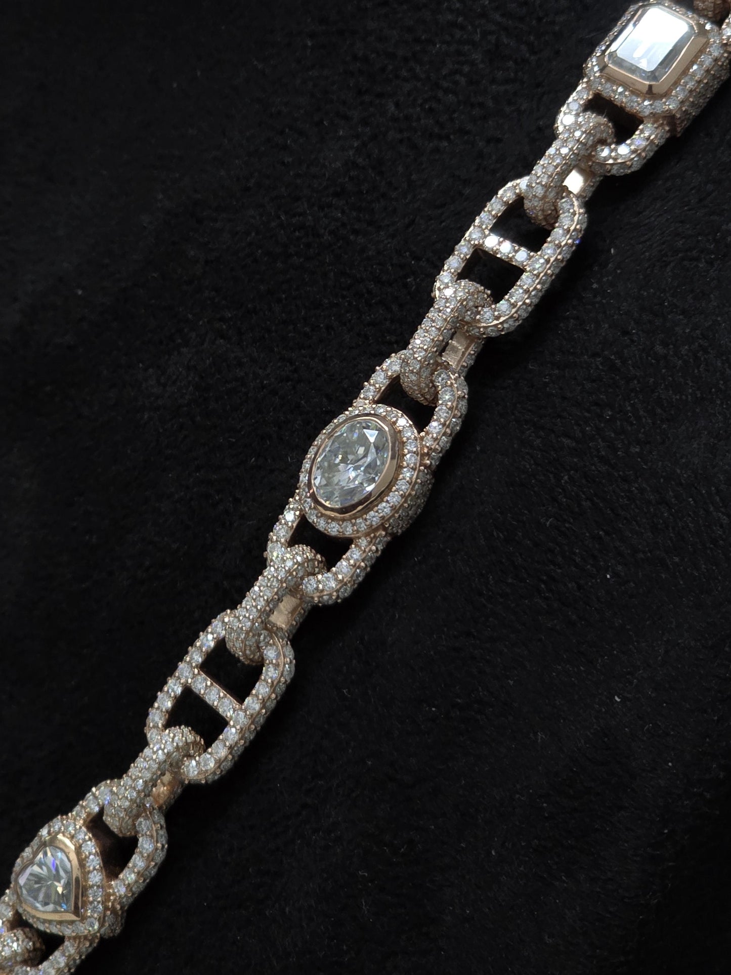 Custom Multi Shape Hermes Link Chain, 100ct VVS1 Moissanite Necklace, Hip Hop Statement Jewelry