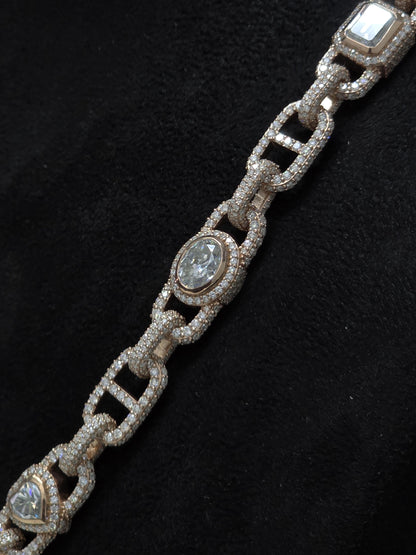 Custom Multi Shape Hermes Link Chain, 100ct VVS1 Moissanite Necklace, Hip Hop Statement Jewelry