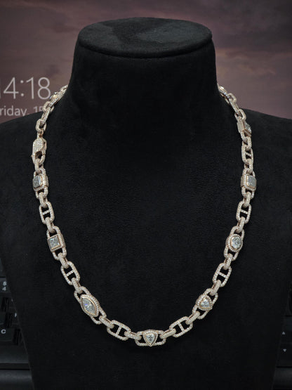 Custom Multi Shape Hermes Link Chain, 100ct VVS1 Moissanite Necklace, Hip Hop Statement Jewelry