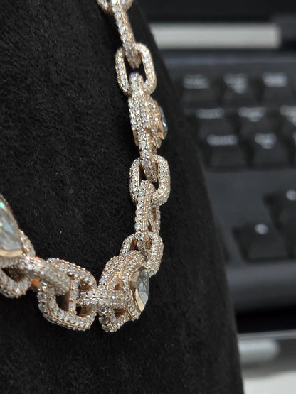 Custom Multi Shape Hermes Link Chain, 100ct VVS1 Moissanite Necklace, Hip Hop Statement Jewelry