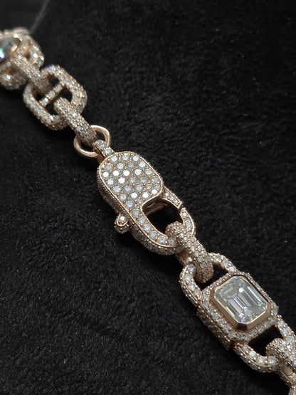 Custom Multi Shape Hermes Link Chain, 100ct VVS1 Moissanite Necklace, Hip Hop Statement Jewelry