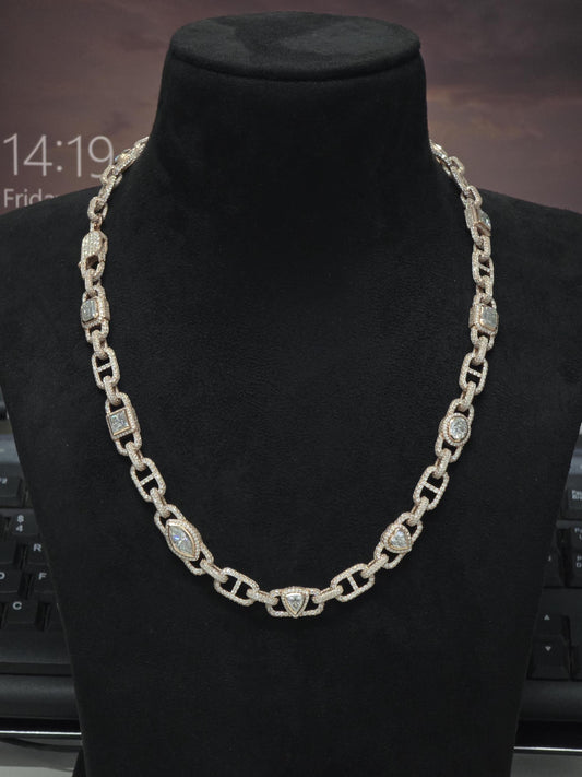 Custom Multi Shape Hermes Link Chain, 100ct VVS1 Moissanite Necklace, Hip Hop Statement Jewelry