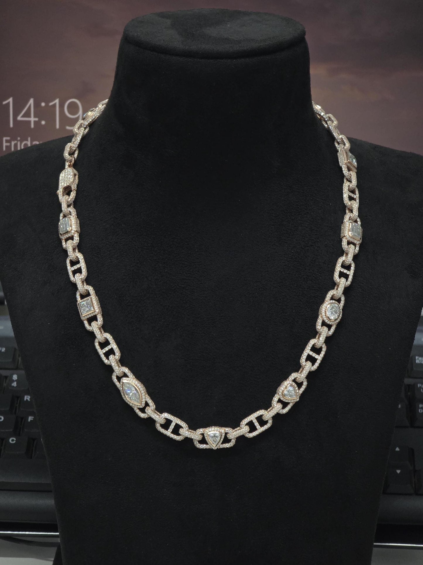Custom Multi Shape Hermes Link Chain, 100ct VVS1 Moissanite Necklace, Hip Hop Statement Jewelry