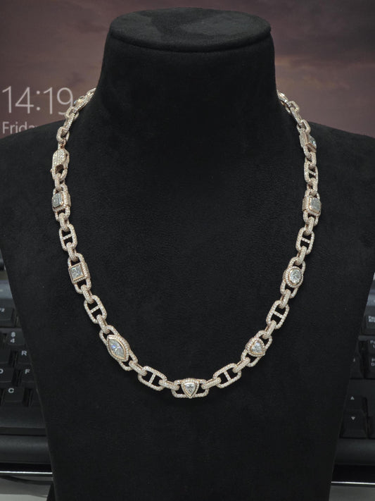 Custom Multi Shape Hermes Link Chain, 100ct VVS1 Moissanite Necklace, Hip Hop Statement Jewelry