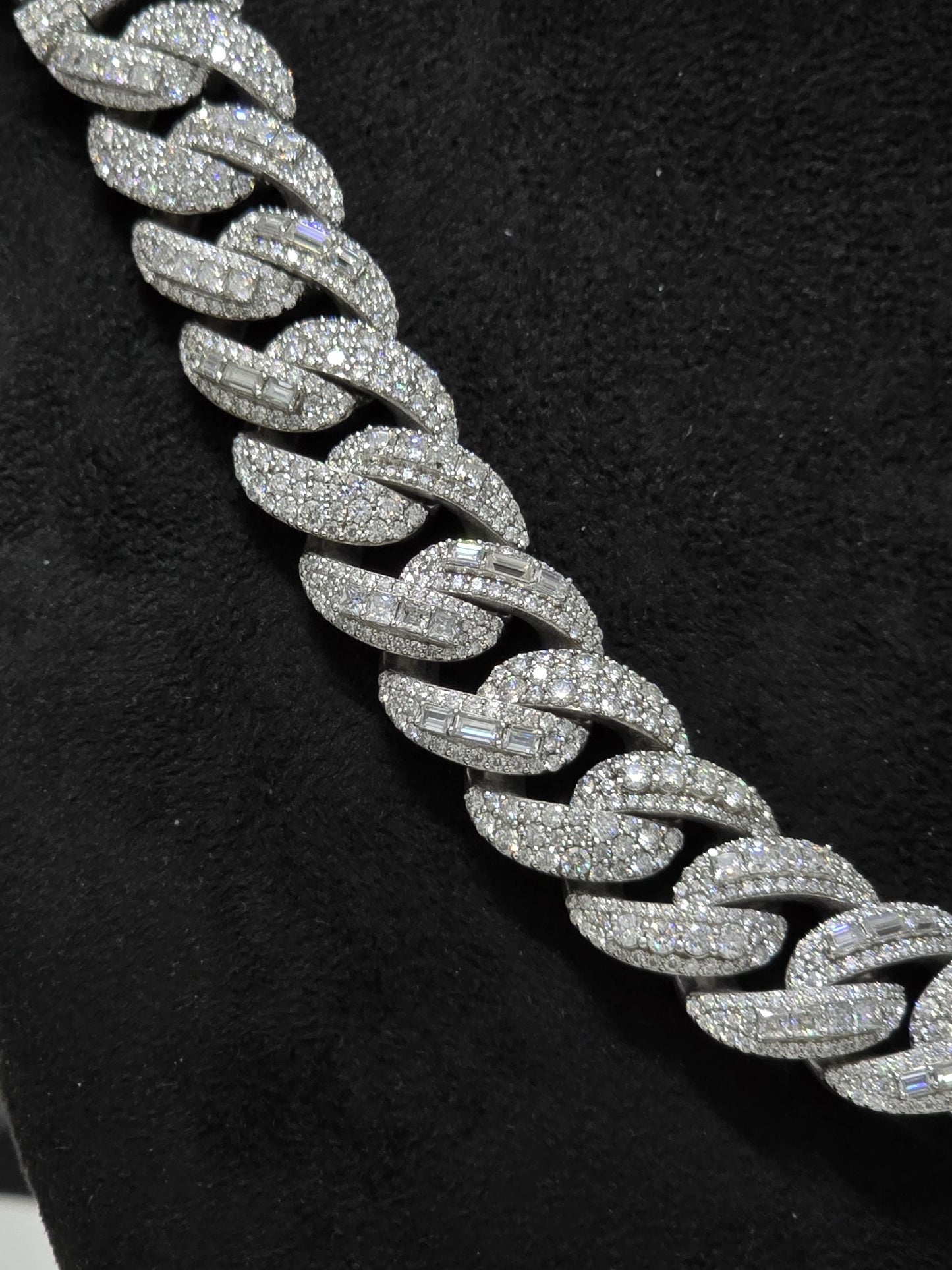 20mm Moissanite Cuban Link Chain, Mixed Links, Designer Clasp, 16–30 Inch, 925 Sterling Silver, Rhodium Plated