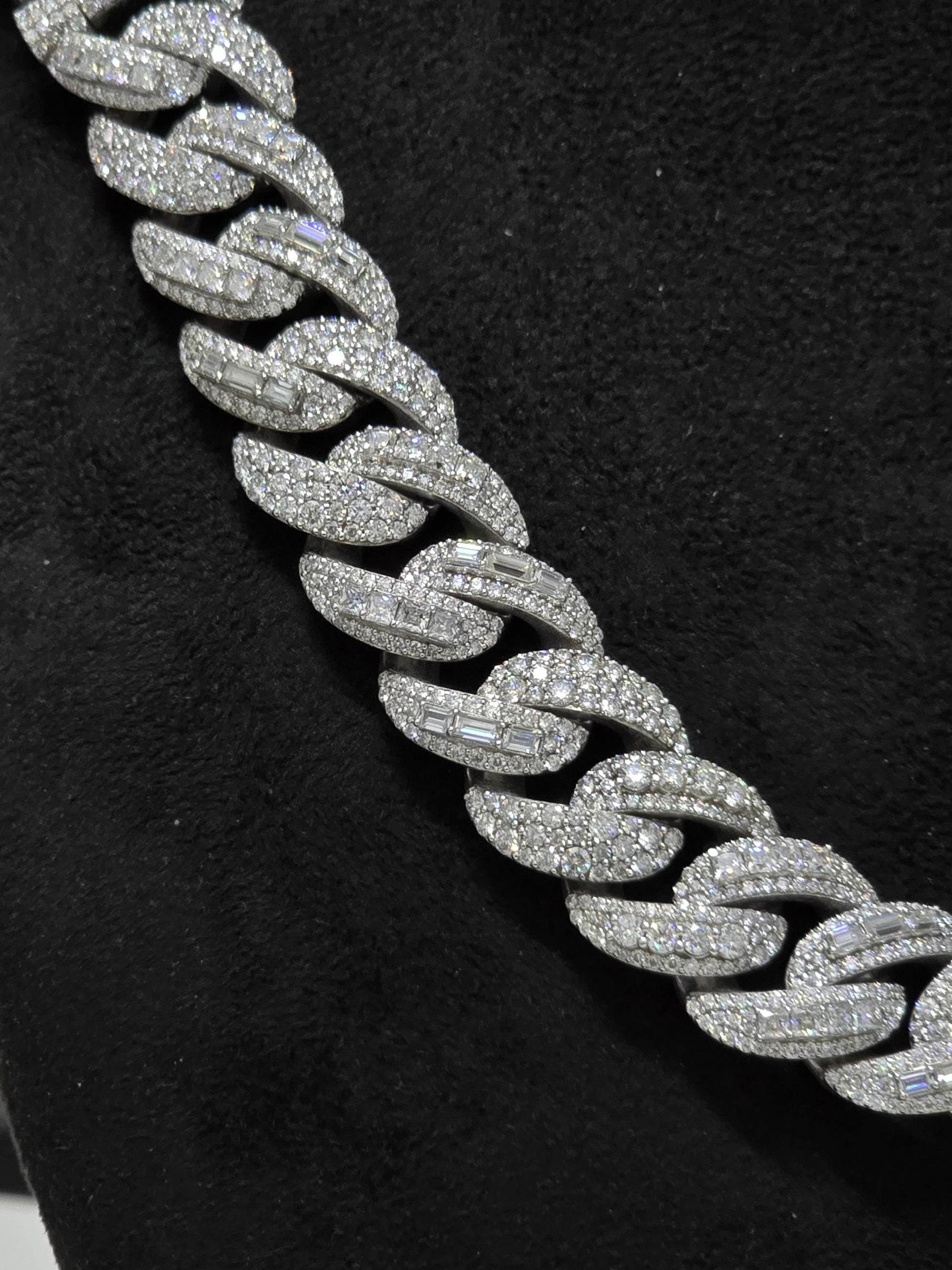 20mm Moissanite Cuban Link Chain, Mixed Links, Designer Clasp, 16–30 Inch, 925 Sterling Silver, Rhodium Plated