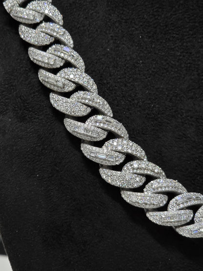 20mm Moissanite Cuban Link Chain, Mixed Links, Designer Clasp, 16–30 Inch, 925 Sterling Silver, Rhodium Plated