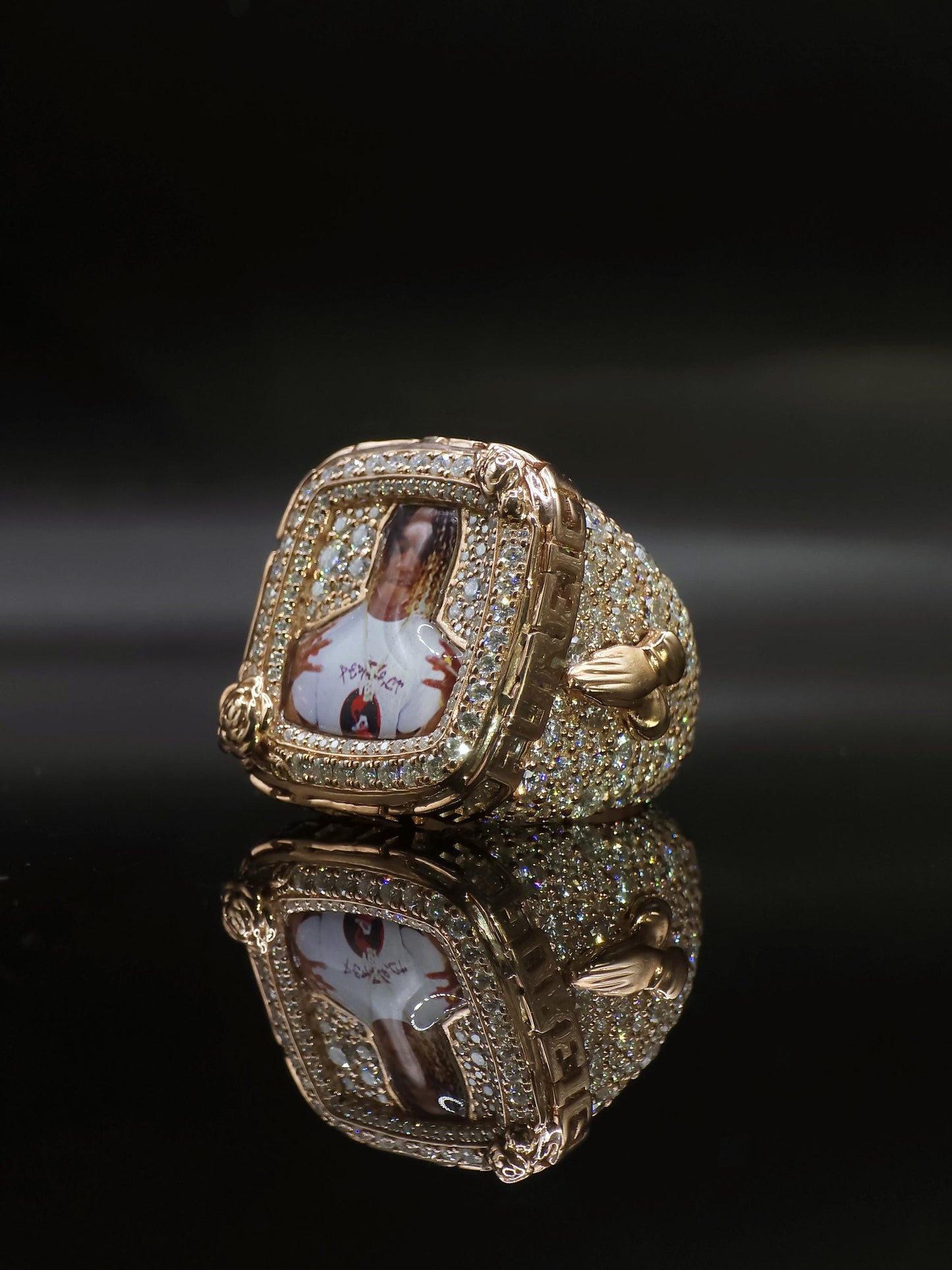 Custom Photo Memory Ring | Iced Out Moissanite Picture Ring | 925 Silver Personalized Memorial Hip Hop Ring
