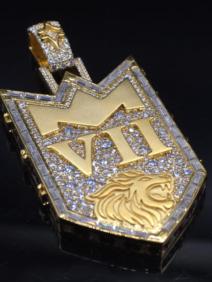 Custom Royal Lion Shield Pendant, Iced Out VII Crown Pendant, 925 Silver Moissanite Hip Hop Jewelry, Pass Diamond Tester